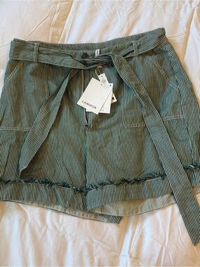 Lani High-Waist Striped Green Paperbag Shorts